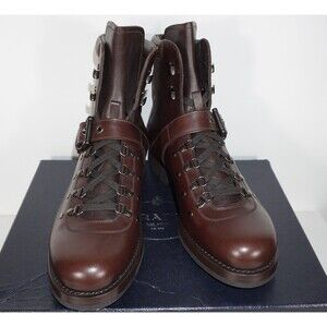 Prada Brown Combat Style Leather Mens Boots 9.5 (8.5 Prada)